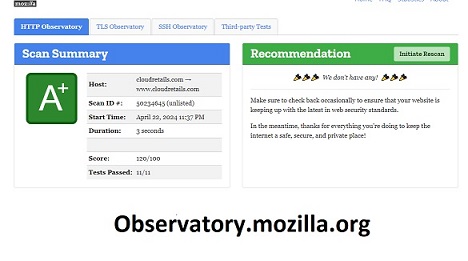 observatory.mozilla.org security analysis with A 